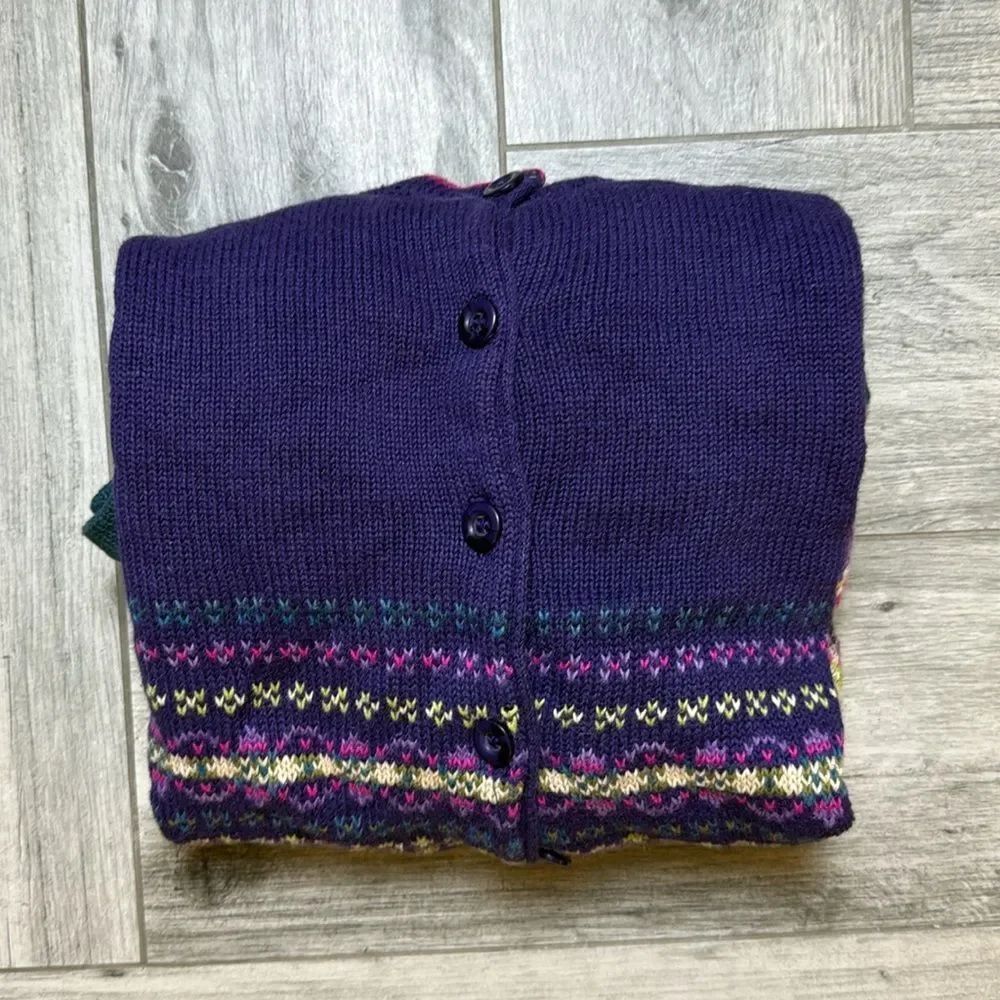 Vintage Tiara International Womens Purple Fair Isle Button Front Cardigan Medium